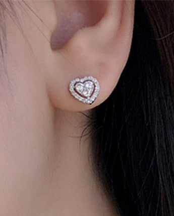 Rhinestone Love Stud Earrings For Women Temperament Fashion Heart-shape Earrings