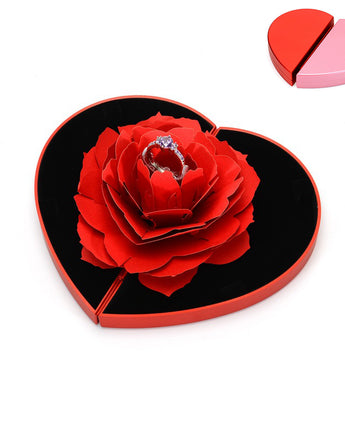 3D Love Box Heart-shaped Rose Flower Rotating Ring Box Valentines Day Gift