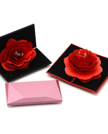 3D Love Box Heart-shaped Rose Flower Rotating Ring Box Valentines Day Gift