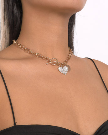 Women's Round Heart Shape With Diamond Necklace