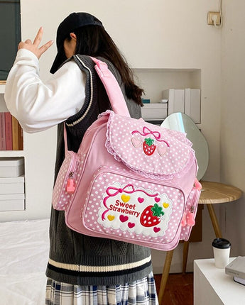 Girl Embroidery Strawberry Backpack