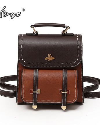 Vintage Paneled PU Leather Women Backpack