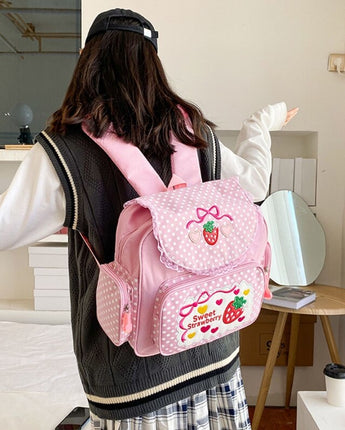 Girl Embroidery Strawberry Backpack