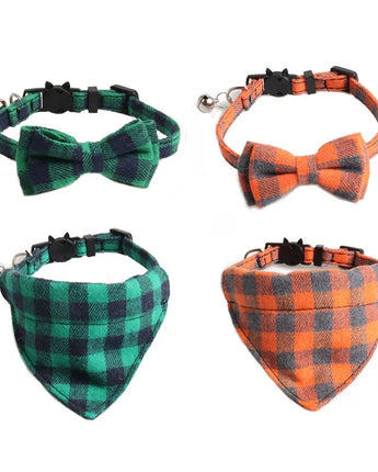 Plaid Bowknot Cat Collar Grid Pets Kitten Bibs