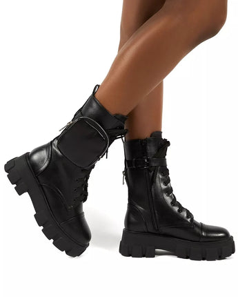 Motorcycle Boots Flat Boots Woman Platform Leather