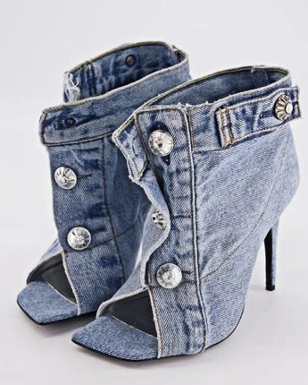 Denim High Heel Sandals