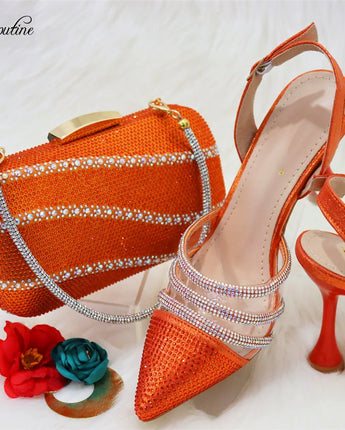 Orange Woman Shoes And Bag Set To Match  Luxury Ladies High Heels