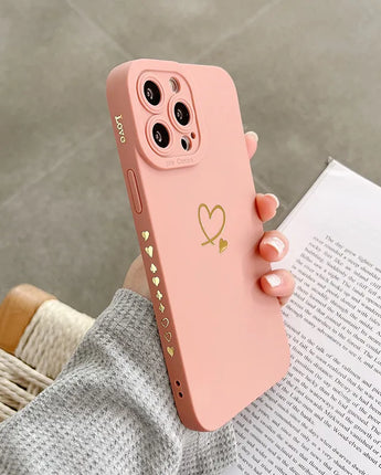 Ottwn Candy Color Silicone Phone Case For iPhone 14 Pro Max 11 12 13 Pro X XR XS Max 7 8 Plus Cute Love Heart Frame Soft Cover