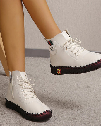 Women Shoes Platform Loafers Lace Up Leathe