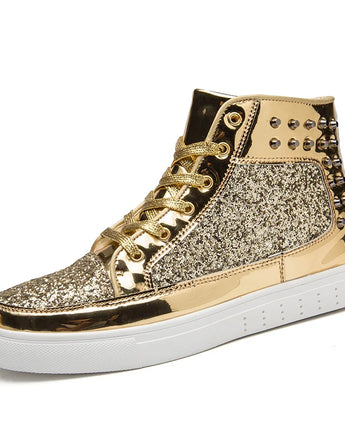 Men Women Shoes High Top and Low Top Gold Glitter Sneakers