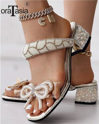 Big Size 42 Brand New Ladies Rhinestone Chunky Heels Summer