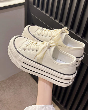 2023 Canvas Vulcanized Shoes Women Flats Platform Heels