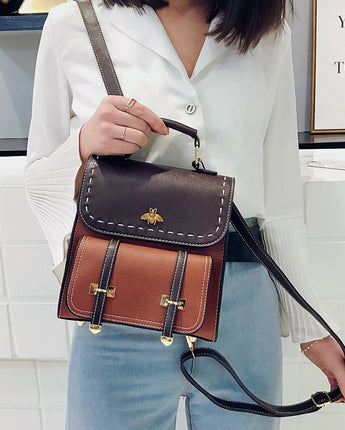 Vintage Paneled PU Leather Women Backpack